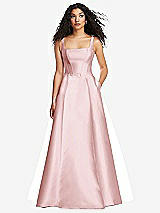 Front View Thumbnail - Ballet Pink Boned Corset Closed-Back Satin Gown with Full Skirt and Pockets
