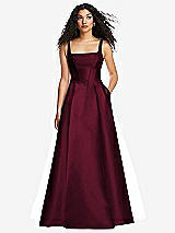 Front View Thumbnail - Cabernet Boned Corset Closed-Back Satin Gown with Full Skirt and Pockets