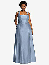 Alt View 1 Thumbnail - Cloudy Boned Corset Closed-Back Satin Gown with Full Skirt and Pockets
