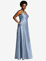 Alt View 2 Thumbnail - Cloudy Boned Corset Closed-Back Satin Gown with Full Skirt and Pockets