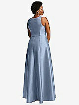Alt View 3 Thumbnail - Cloudy Boned Corset Closed-Back Satin Gown with Full Skirt and Pockets