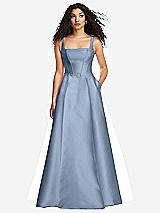Front View Thumbnail - Cloudy Boned Corset Closed-Back Satin Gown with Full Skirt and Pockets