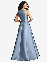 Rear View Thumbnail - Cloudy Boned Corset Closed-Back Satin Gown with Full Skirt and Pockets
