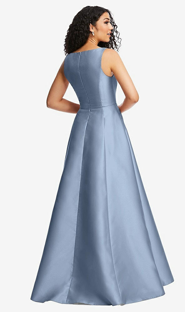 Back View - Cloudy Boned Corset Closed-Back Satin Gown with Full Skirt and Pockets