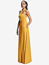 Side View Thumbnail - NYC Yellow Shawl Collar Open-Back Halter Maxi Dress with Pockets