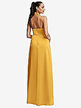 Rear View Thumbnail - NYC Yellow Shawl Collar Open-Back Halter Maxi Dress with Pockets