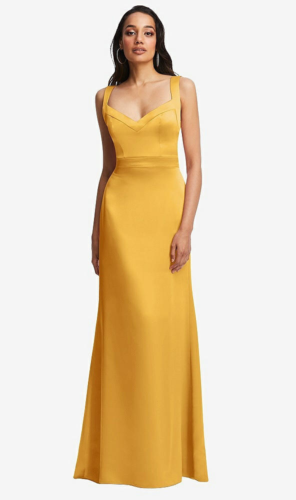 Front View - NYC Yellow Framed Bodice Criss Criss Open Back A-Line Maxi Dress