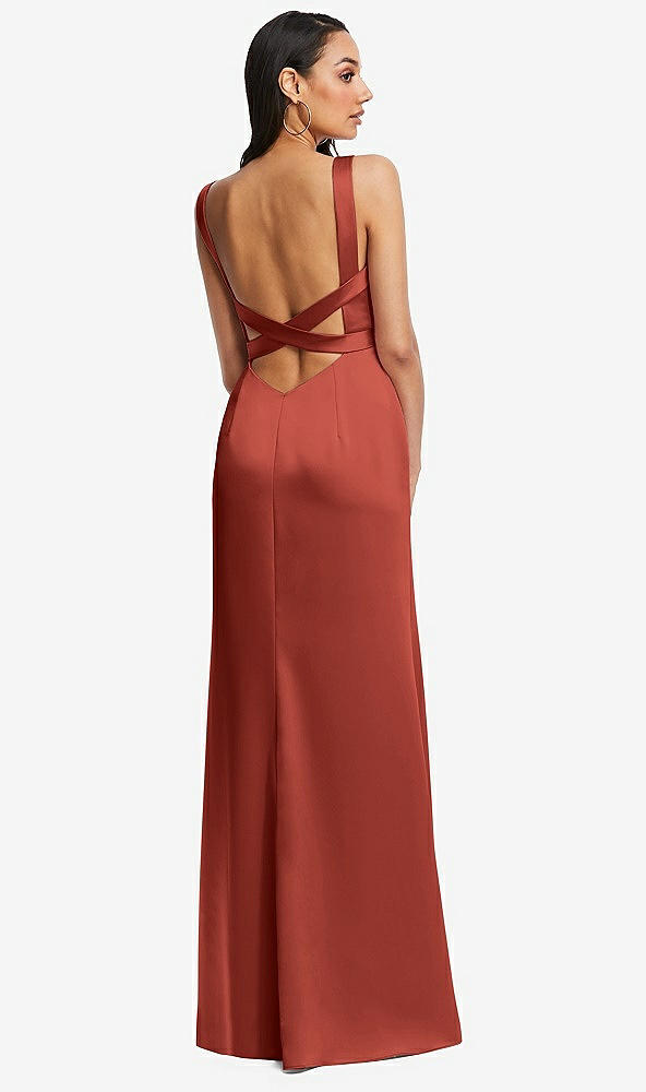 Back View - Amber Sunset Framed Bodice Criss Criss Open Back A-Line Maxi Dress