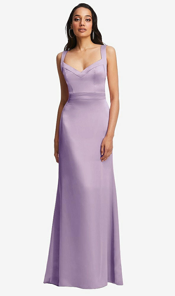 Front View - Pale Purple Framed Bodice Criss Criss Open Back A-Line Maxi Dress