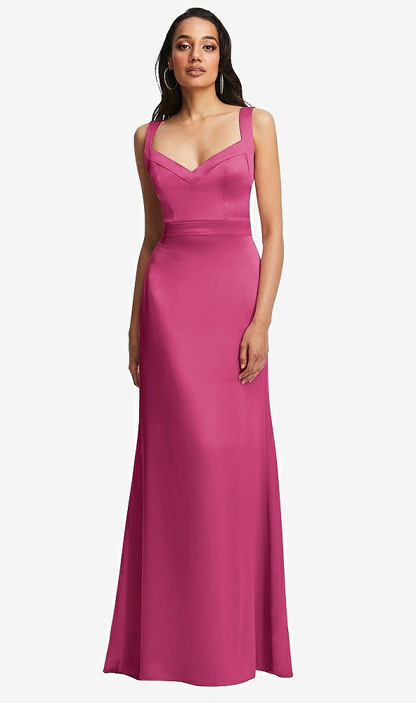 Front View - Tea Rose Framed Bodice Criss Criss Open Back A-Line Maxi Dress