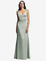 Front View Thumbnail - Willow Green Framed Bodice Criss Criss Open Back A-Line Maxi Dress