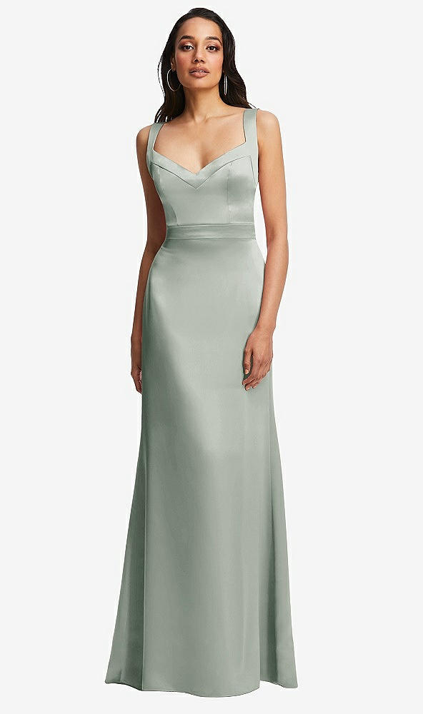 Front View - Willow Green Framed Bodice Criss Criss Open Back A-Line Maxi Dress