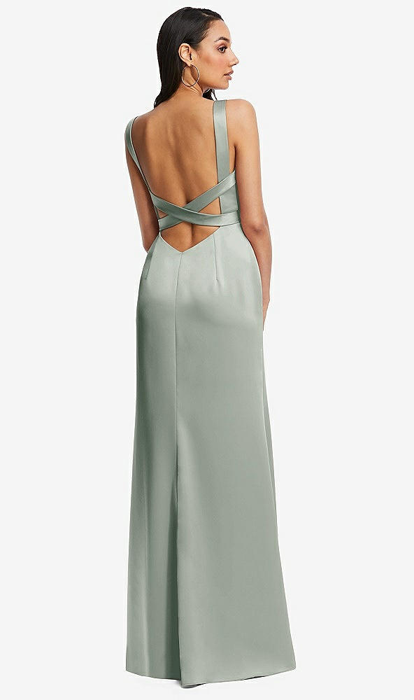 Back View - Willow Green Framed Bodice Criss Criss Open Back A-Line Maxi Dress