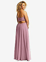 Alt View 3 Thumbnail - Dusty Pink Strapless Empire Waist Cutout Maxi Dress with Covered Button Detail