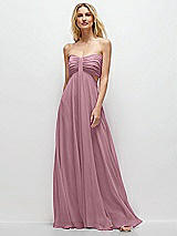 Front View Thumbnail - Dusty Pink Strapless Empire Waist Cutout Maxi Dress with Covered Button Detail