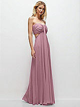 Rear View Thumbnail - Dusty Pink Strapless Empire Waist Cutout Maxi Dress with Covered Button Detail