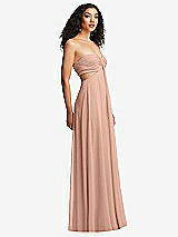 Alt View 3 Thumbnail - Pale Peach Strapless Empire Waist Cutout Maxi Dress with Covered Button Detail