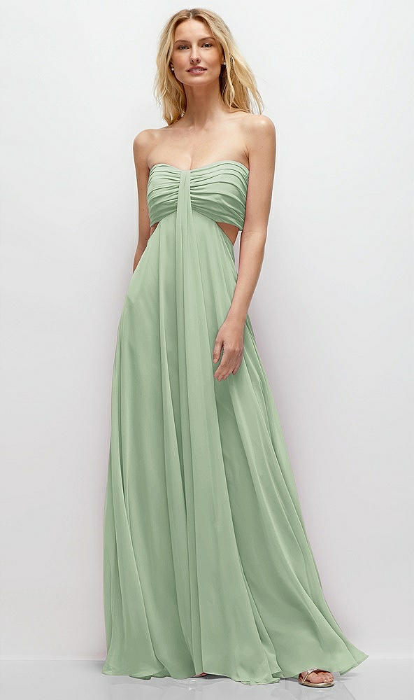 Front View - Celadon Strapless Empire Waist Cutout Maxi Dress with Covered Button Detail