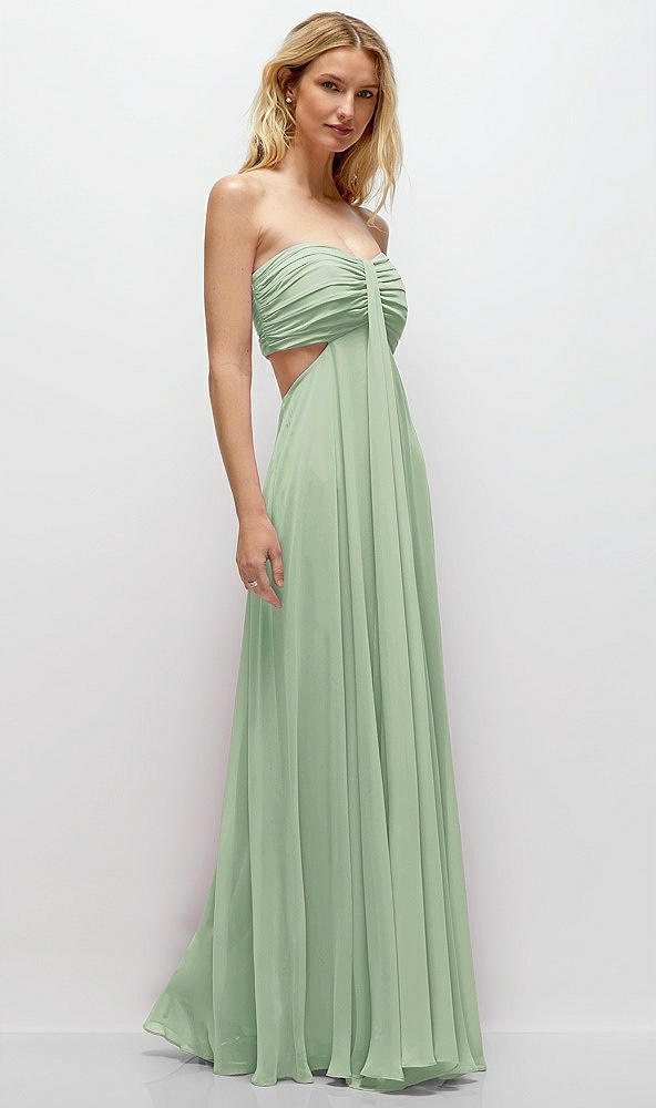 Back View - Celadon Strapless Empire Waist Cutout Maxi Dress with Covered Button Detail