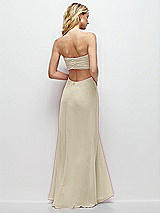 Side View Thumbnail - Champagne Strapless Empire Waist Cutout Maxi Dress with Covered Button Detail