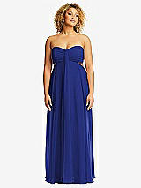 Alt View 1 Thumbnail - Cobalt Blue Strapless Empire Waist Cutout Maxi Dress with Covered Button Detail