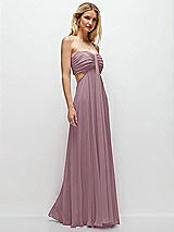 Rear View Thumbnail - Dusty Rose Strapless Empire Waist Cutout Maxi Dress with Covered Button Detail