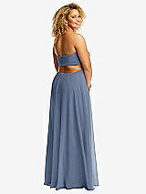 Rear View Thumbnail - Larkspur Blue Strapless Empire Waist Cutout Maxi Dress with Covered Button Detail