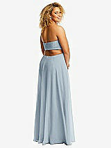 Rear View Thumbnail - Mist Strapless Empire Waist Cutout Maxi Dress with Covered Button Detail