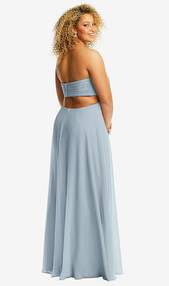 Back View - Mist Strapless Empire Waist Cutout Maxi Dress with Covered Button Detail