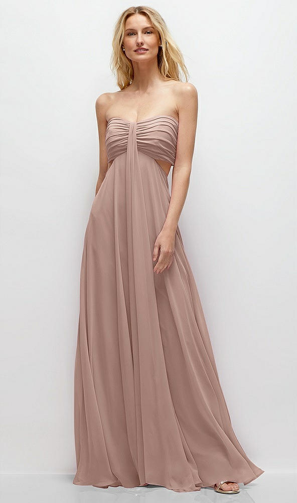 Front View - Neu Nude Strapless Empire Waist Cutout Maxi Dress with Covered Button Detail