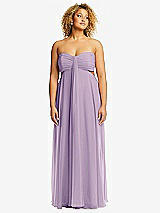 Front View Thumbnail - Pale Purple Strapless Empire Waist Cutout Maxi Dress with Covered Button Detail