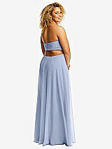 Alt View 3 Thumbnail - Sky Blue Strapless Empire Waist Cutout Maxi Dress with Covered Button Detail