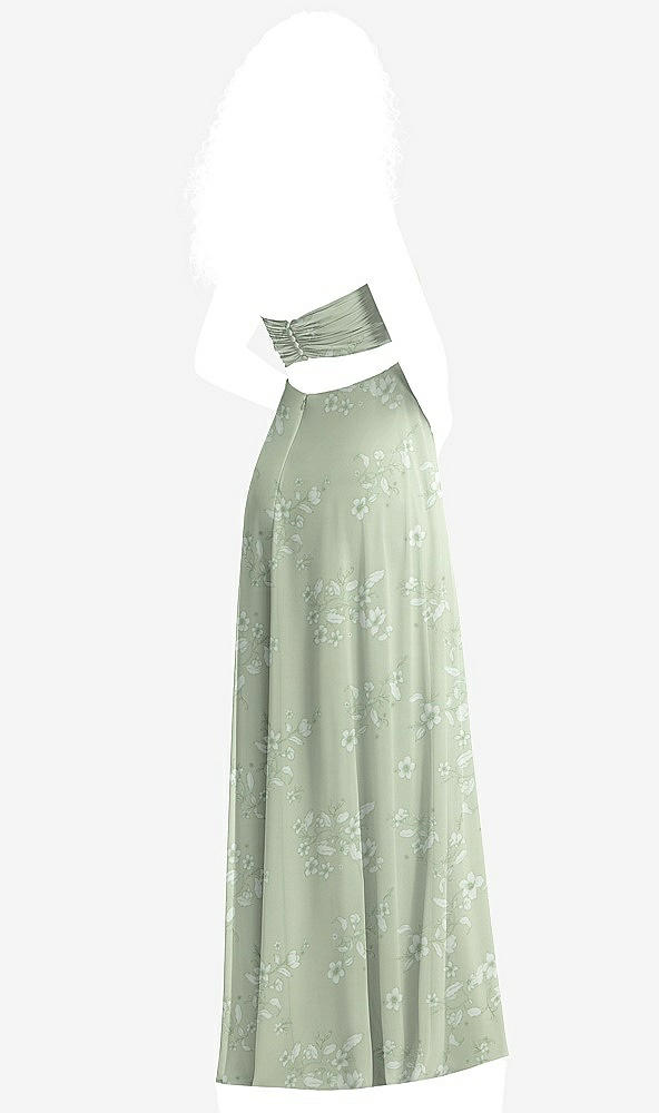 Back View - Vintage Primrose Sage Strapless Empire Waist Cutout Maxi Dress with Covered Button Detail