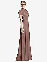 Side View Thumbnail - Sienna Shirred Stand Collar Flutter Sleeve Open-Back Maxi Dress with Sash