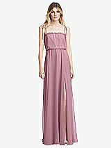 Front View Thumbnail - Dusty Pink Skinny Tie-Shoulder Ruffle-Trimmed Blouson Maxi Dress