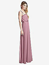 Side View Thumbnail - Dusty Pink Skinny Tie-Shoulder Ruffle-Trimmed Blouson Maxi Dress