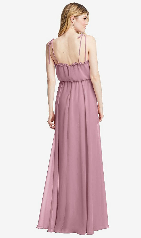 Back View - Dusty Pink Skinny Tie-Shoulder Ruffle-Trimmed Blouson Maxi Dress