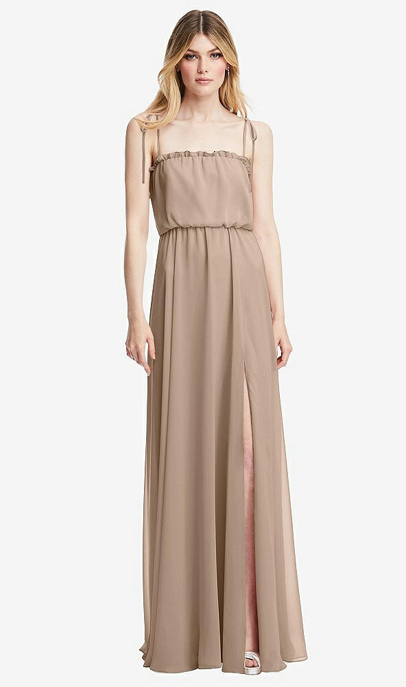 Front View - Topaz Skinny Tie-Shoulder Ruffle-Trimmed Blouson Maxi Dress