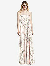 Front View Thumbnail - Blush Garden Skinny Tie-Shoulder Ruffle-Trimmed Blouson Maxi Dress