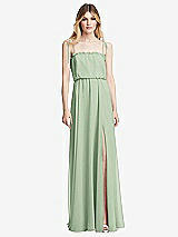 Front View Thumbnail - Celadon Skinny Tie-Shoulder Ruffle-Trimmed Blouson Maxi Dress