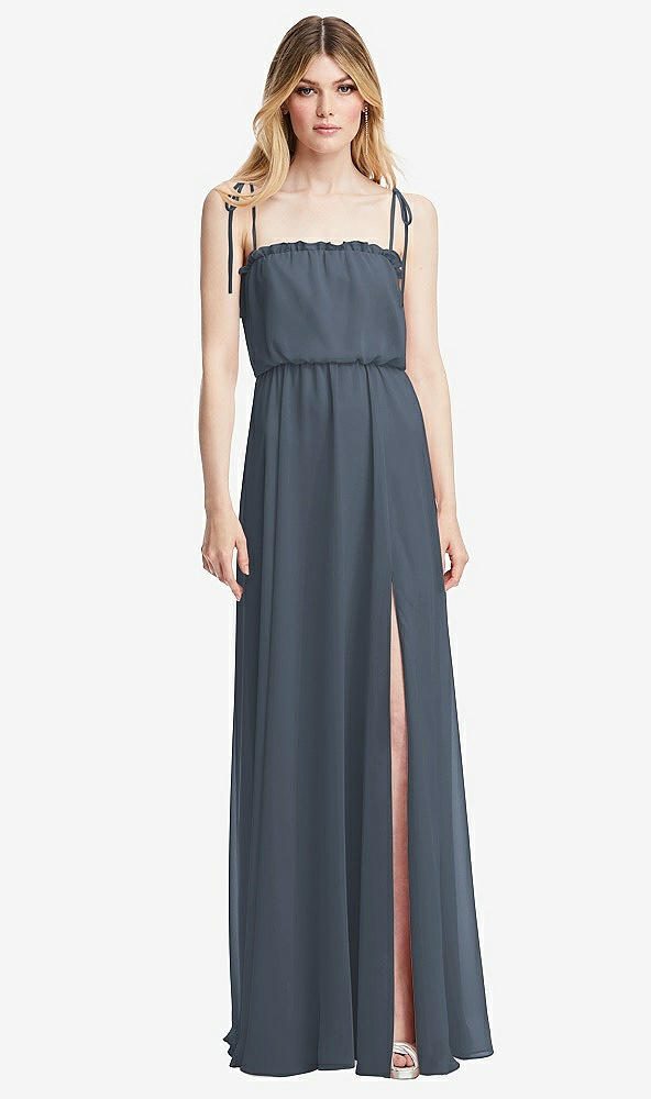 Front View - Silverstone Skinny Tie-Shoulder Ruffle-Trimmed Blouson Maxi Dress