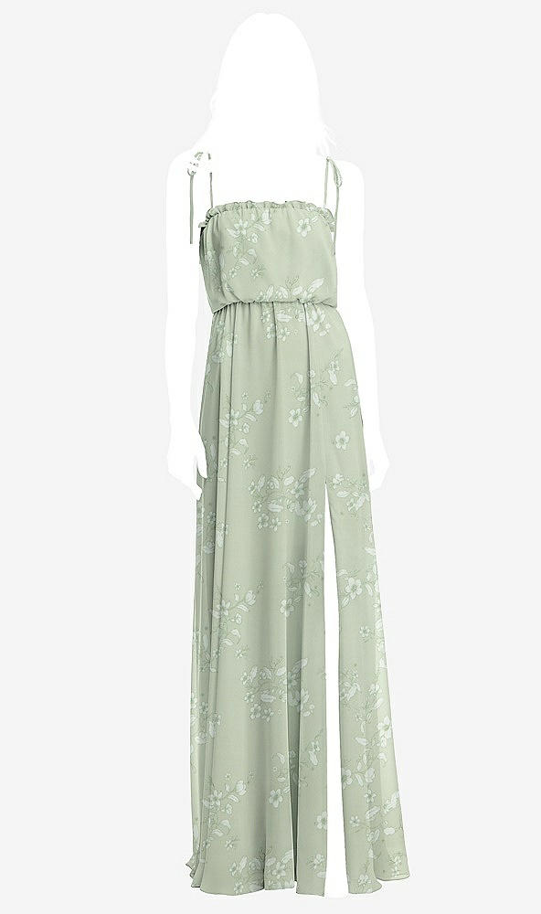 Front View - Vintage Primrose Sage Skinny Tie-Shoulder Ruffle-Trimmed Blouson Maxi Dress