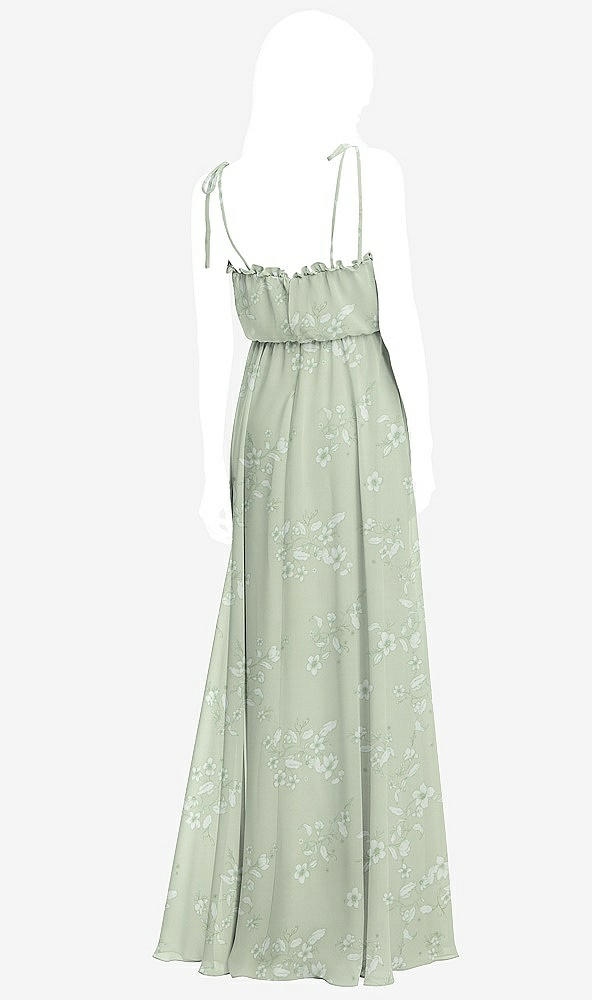 Back View - Vintage Primrose Sage Skinny Tie-Shoulder Ruffle-Trimmed Blouson Maxi Dress