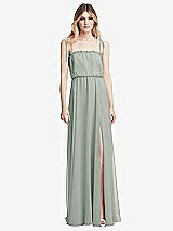 Front View Thumbnail - Willow Green Skinny Tie-Shoulder Ruffle-Trimmed Blouson Maxi Dress