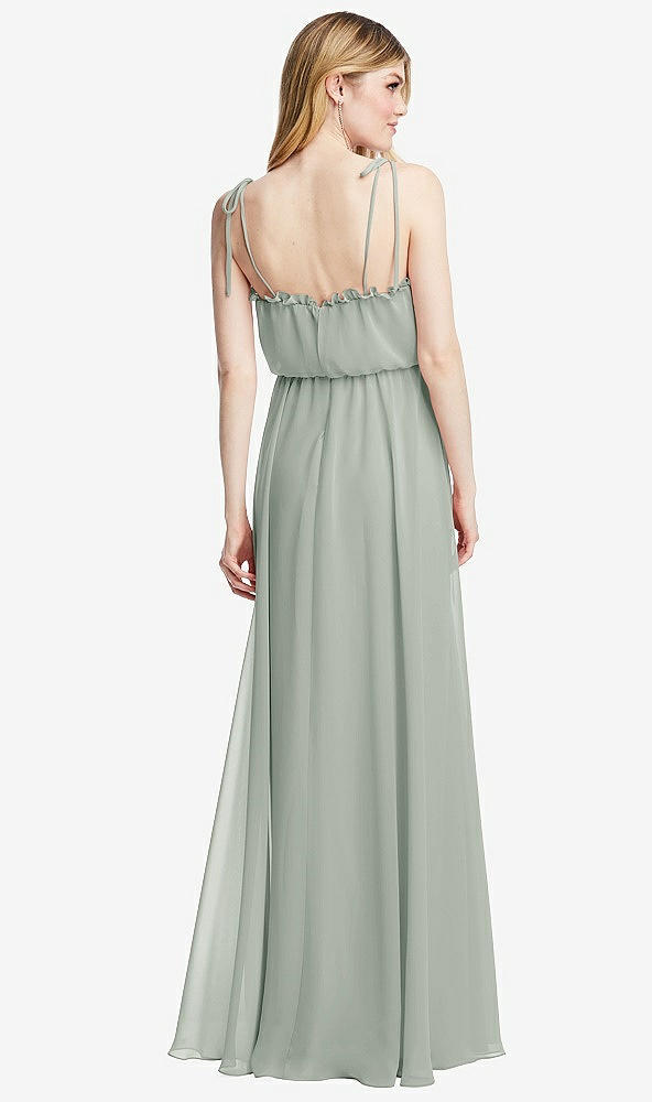 Back View - Willow Green Skinny Tie-Shoulder Ruffle-Trimmed Blouson Maxi Dress
