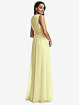 Rear View Thumbnail - Butter Yellow Shirred Deep Plunge Neck Closed Back Chiffon Maxi Dress 