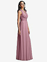 Side View Thumbnail - Dusty Pink Shirred Deep Plunge Neck Closed Back Chiffon Maxi Dress 