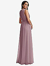 Rear View Thumbnail - Dusty Rose Shirred Deep Plunge Neck Closed Back Chiffon Maxi Dress 