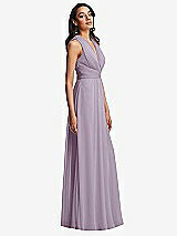 Side View Thumbnail - Lilac Haze Shirred Deep Plunge Neck Closed Back Chiffon Maxi Dress 