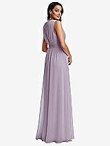 Rear View Thumbnail - Lilac Haze Shirred Deep Plunge Neck Closed Back Chiffon Maxi Dress 